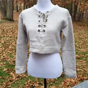 Mother The Tie Up Easy Crop Beige Sweatshirt size XS